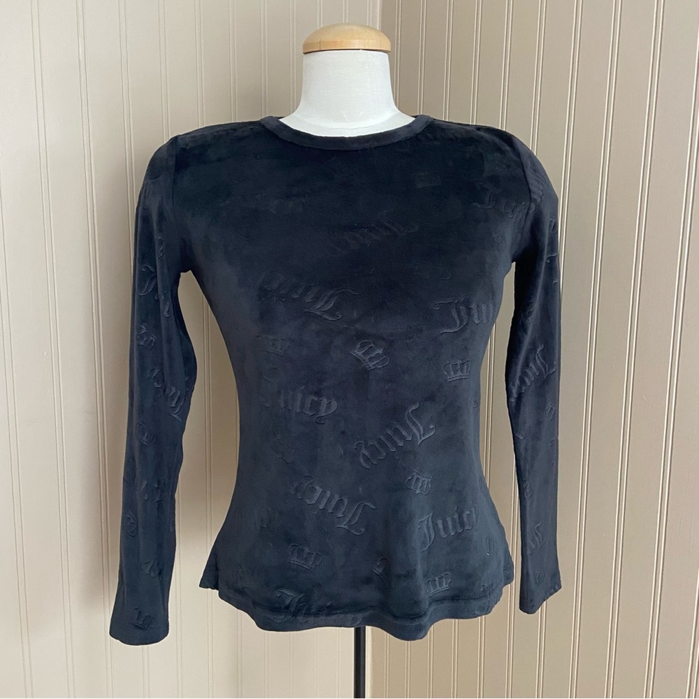 Juicy Coutour Black Y2K Velvet Long Sleeve Shirt Top Women’s Size Small